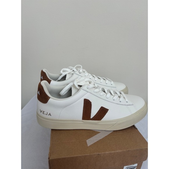 Veja Campo Leather White Cognac Womens Size 10 sneakers new with box - Picture 4 of 11